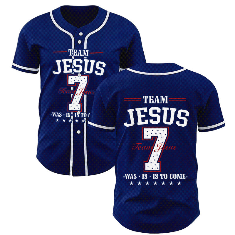 Christianartworkshop Team Jesus Was Is And Is To Come Custom Number 7 Baseball Jersey - Navy Blue - 5XL - image 14