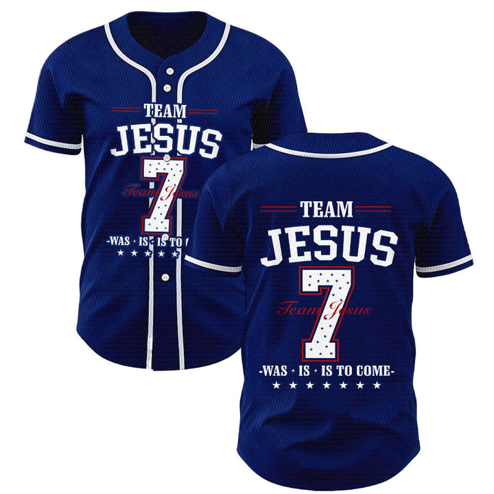 Christianartworkshop Team Jesus Was Is And Is To Come Custom Number 7 Baseball Jersey - Navy Blue - 5XL - image 14