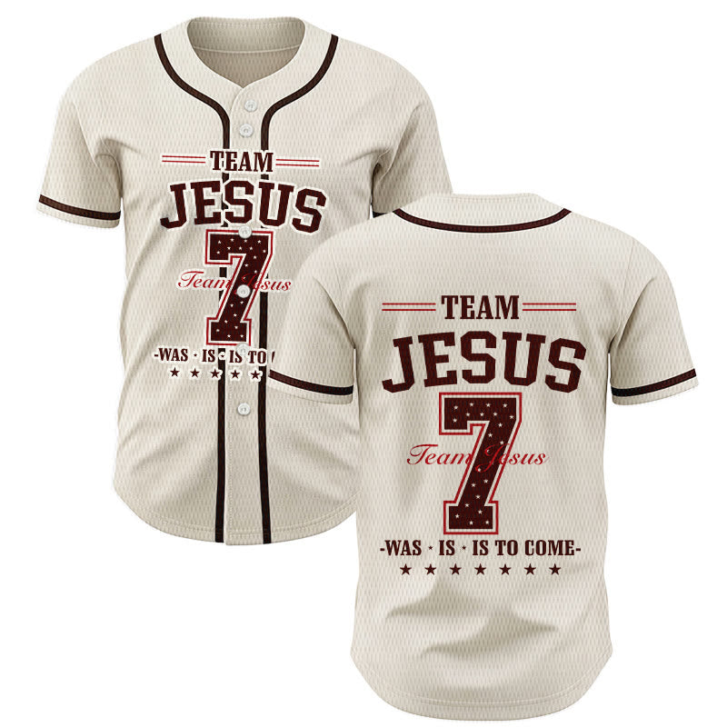Christianartworkshop Team Jesus Was Is And Is To Come Custom Number 7 Baseball Jersey - Apricot - 5XL - image 21