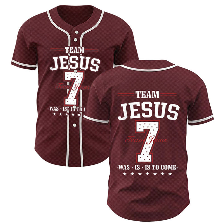 Christianartworkshop Team Jesus Was Is And Is To Come Custom Number 7 Baseball Jersey - Wine - 5XL - image 35