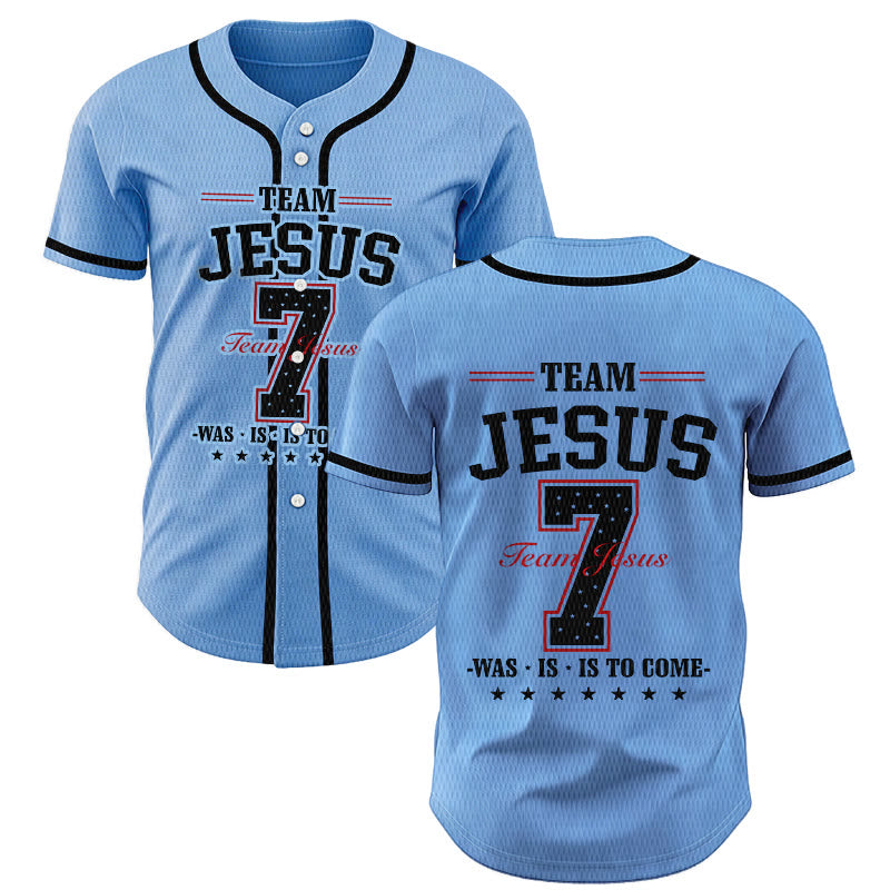 Christianartworkshop Team Jesus Was Is And Is To Come Custom Number 7 Baseball Jersey - Blue - 5XL - image 42