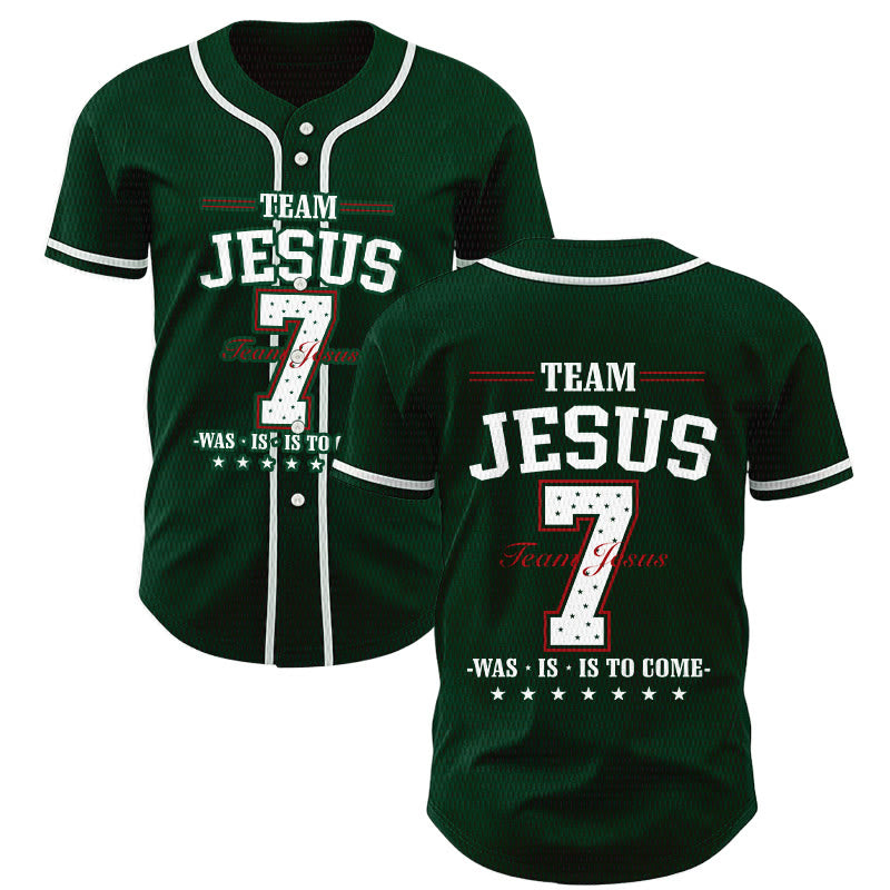 Christianartworkshop Team Jesus Was Is And Is To Come Custom Number 7 Baseball Jersey - Green - 5XL - image 49