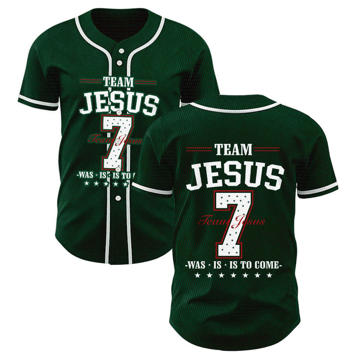 Christianartworkshop Team Jesus Was Is And Is To Come Custom Number 7 Baseball Jersey - Green - 5XL - image 49