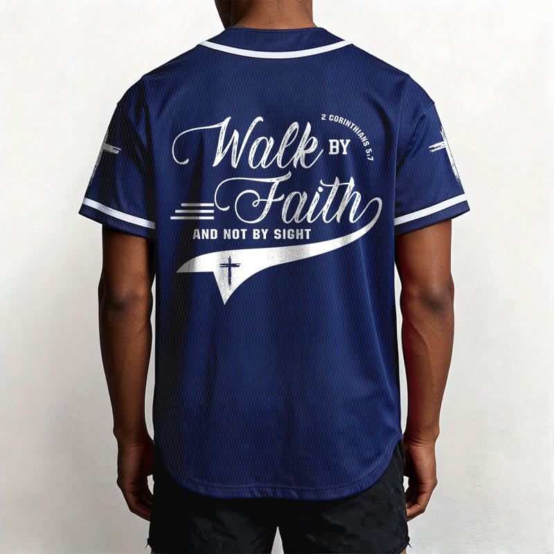 Christianartworkshop 2 Corinthians 5:7 “Walk By Faith And Not By Sight” Cross Statement Baseball Jersey - image 4