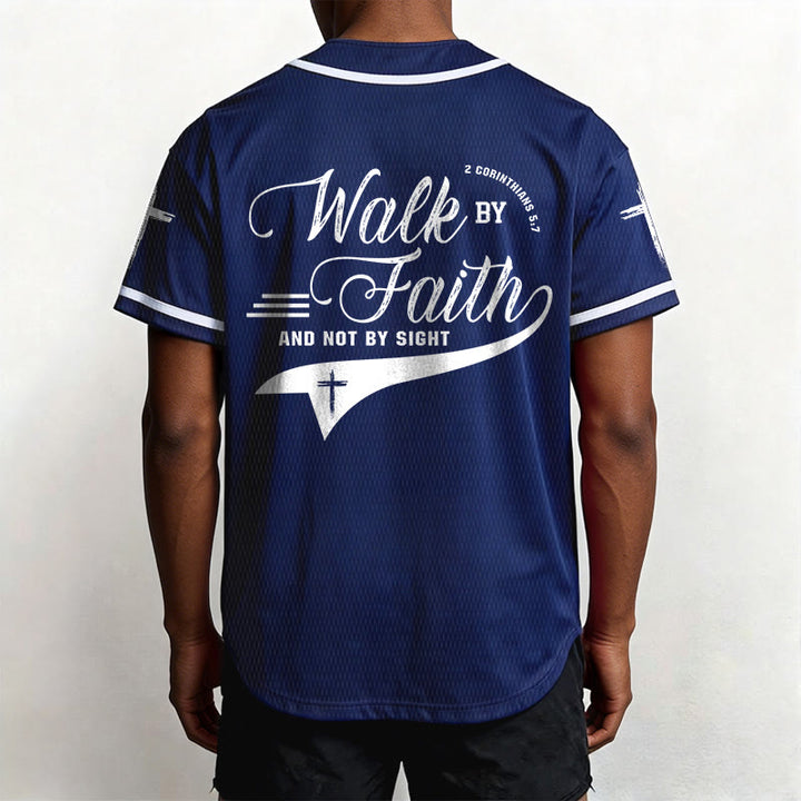 Christianartworkshop 2 Corinthians 5:7 “Walk By Faith And Not By Sight” Cross Statement Baseball Jersey - image 4