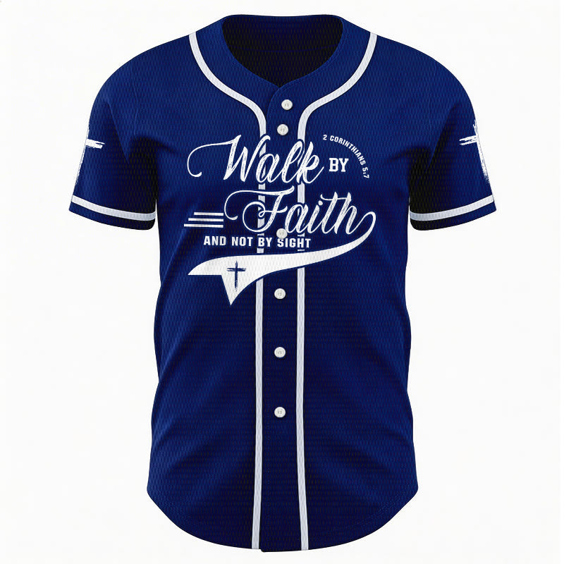 Christianartworkshop 2 Corinthians 5:7 “Walk By Faith And Not By Sight” Cross Statement Baseball Jersey - image 3