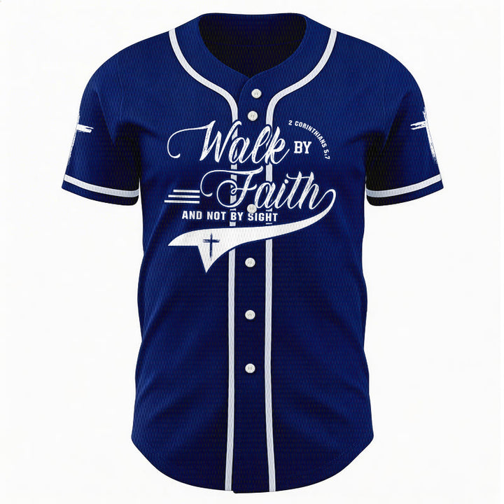 Christianartworkshop 2 Corinthians 5:7 “Walk By Faith And Not By Sight” Cross Statement Baseball Jersey - image 3
