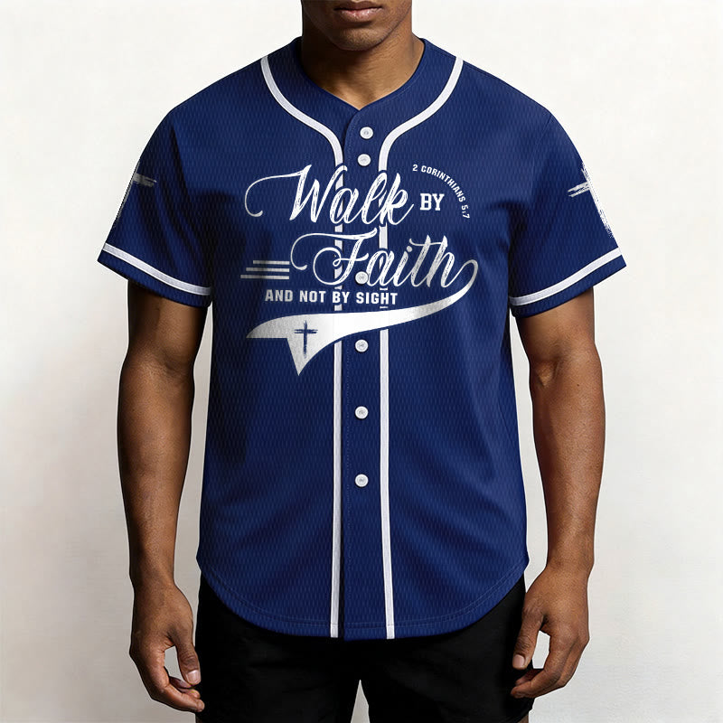 Christianartworkshop 2 Corinthians 5:7 “Walk By Faith And Not By Sight” Cross Statement Baseball Jersey - image 1