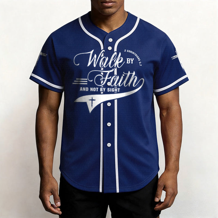 Christianartworkshop 2 Corinthians 5:7 “Walk By Faith And Not By Sight” Cross Statement Baseball Jersey - image 1