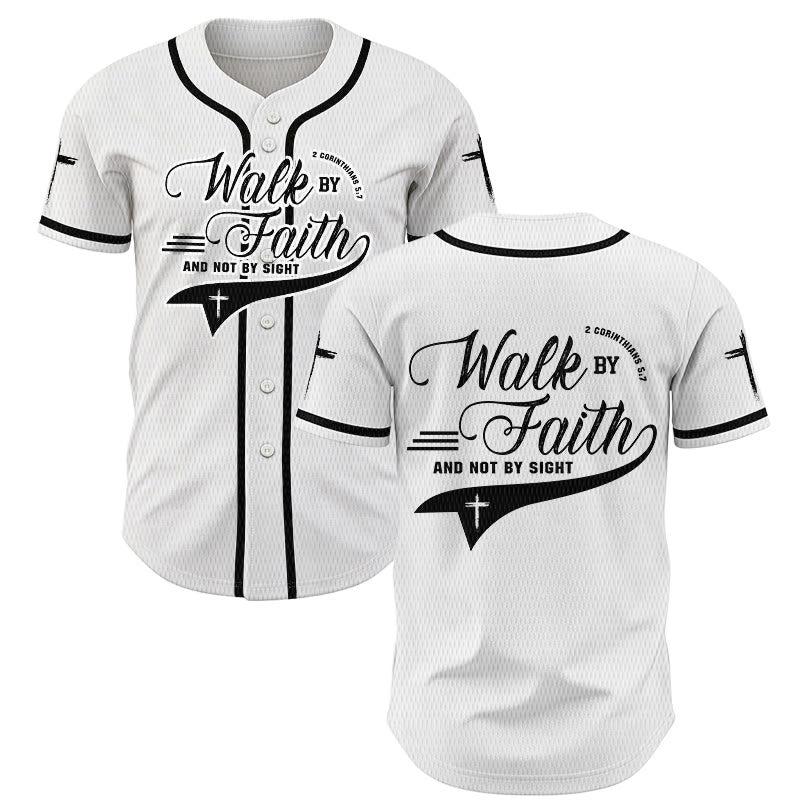 Christianartworkshop 2 Corinthians 5:7 “Walk By Faith And Not By Sight” Cross Statement Baseball Jersey - White - 5XL - image 7