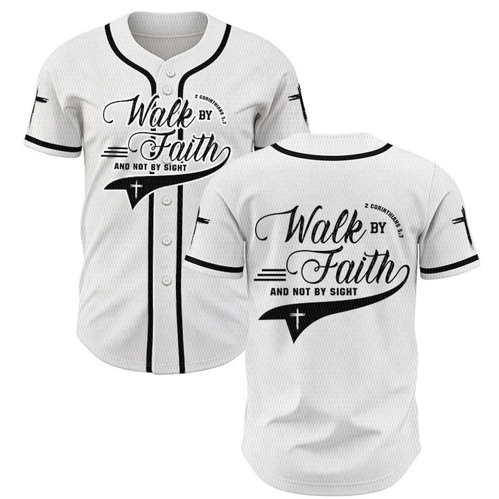 Christianartworkshop 2 Corinthians 5:7 “Walk By Faith And Not By Sight” Cross Statement Baseball Jersey - White - 5XL - image 7