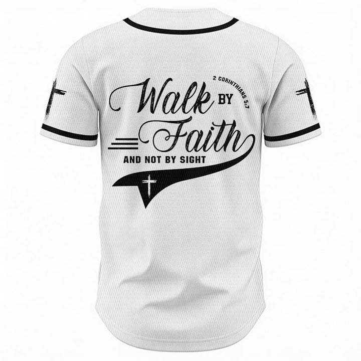 Christianartworkshop 2 Corinthians 5:7 “Walk By Faith And Not By Sight” Cross Statement Baseball Jersey - image 13