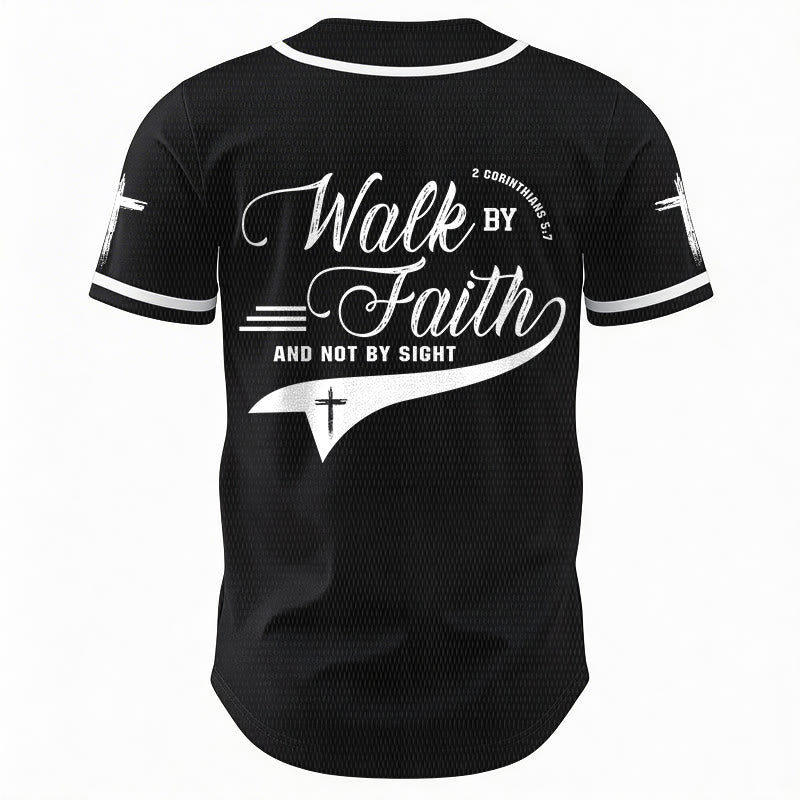 Christianartworkshop 2 Corinthians 5:7 “Walk By Faith And Not By Sight” Cross Statement Baseball Jersey - image 20