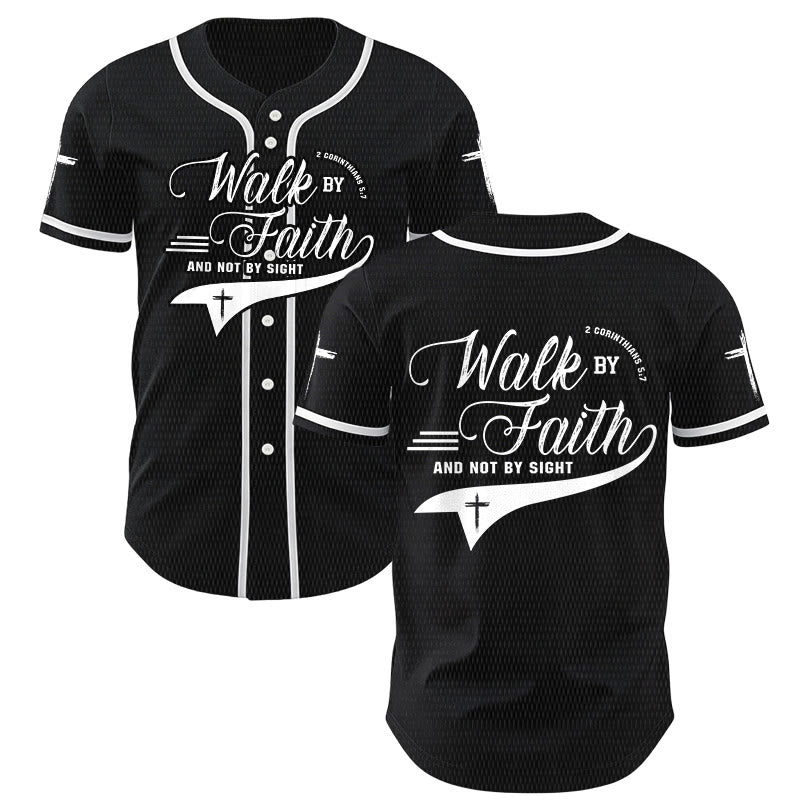 Christianartworkshop 2 Corinthians 5:7 “Walk By Faith And Not By Sight” Cross Statement Baseball Jersey - Black - 5XL - image 14