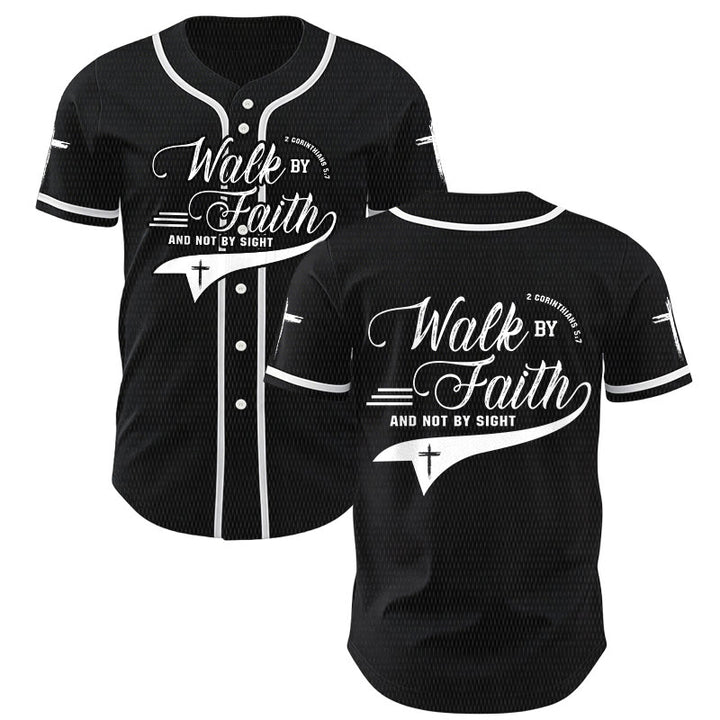 Christianartworkshop 2 Corinthians 5:7 “Walk By Faith And Not By Sight” Cross Statement Baseball Jersey - Black - 5XL - image 14