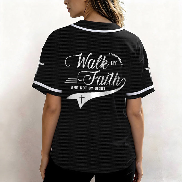 Christianartworkshop 2 Corinthians 5:7 “Walk By Faith And Not By Sight” Cross Statement Baseball Jersey - image 19