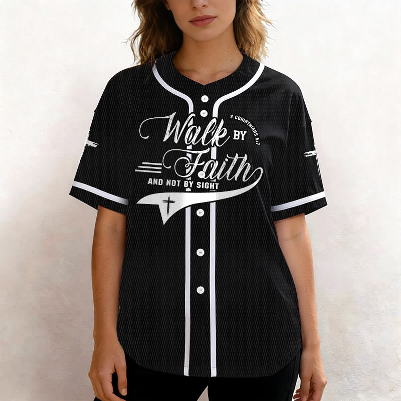 Christianartworkshop 2 Corinthians 5:7 “Walk By Faith And Not By Sight” Cross Statement Baseball Jersey - image 16