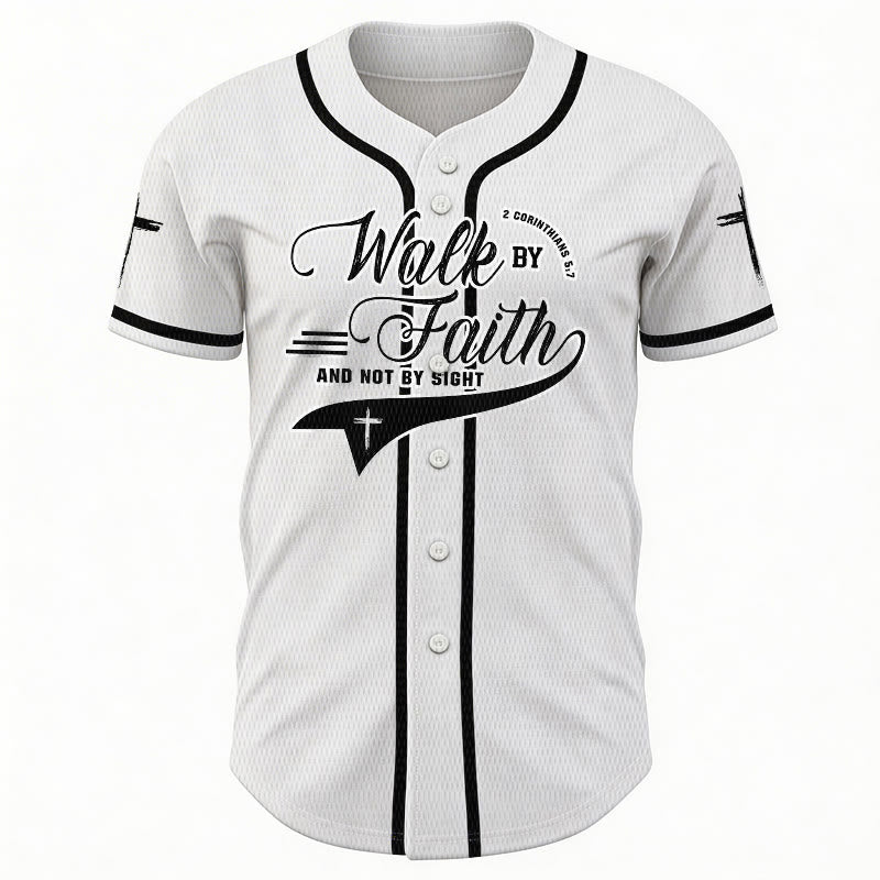 Christianartworkshop 2 Corinthians 5:7 “Walk By Faith And Not By Sight” Cross Statement Baseball Jersey - image 10