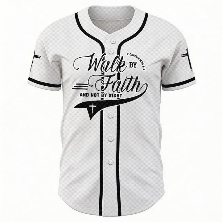 Christianartworkshop 2 Corinthians 5:7 “Walk By Faith And Not By Sight” Cross Statement Baseball Jersey - image 10