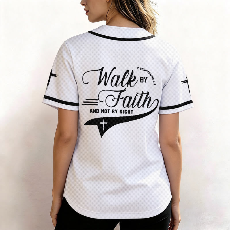 Christianartworkshop 2 Corinthians 5:7 “Walk By Faith And Not By Sight” Cross Statement Baseball Jersey - image 12