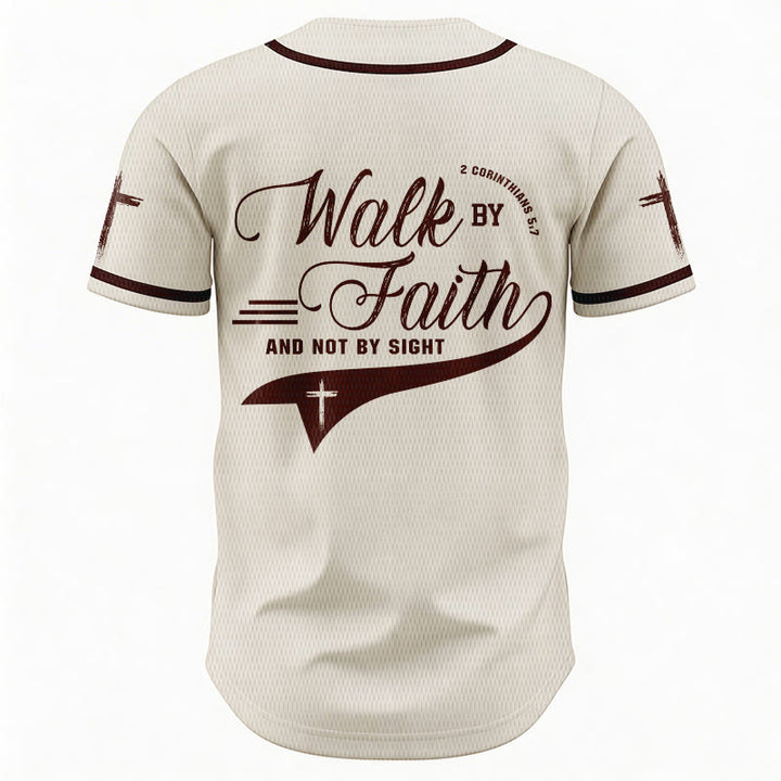 Christianartworkshop 2 Corinthians 5:7 “Walk By Faith And Not By Sight” Cross Statement Baseball Jersey - image 27