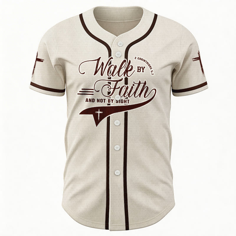 Christianartworkshop 2 Corinthians 5:7 “Walk By Faith And Not By Sight” Cross Statement Baseball Jersey - image 24
