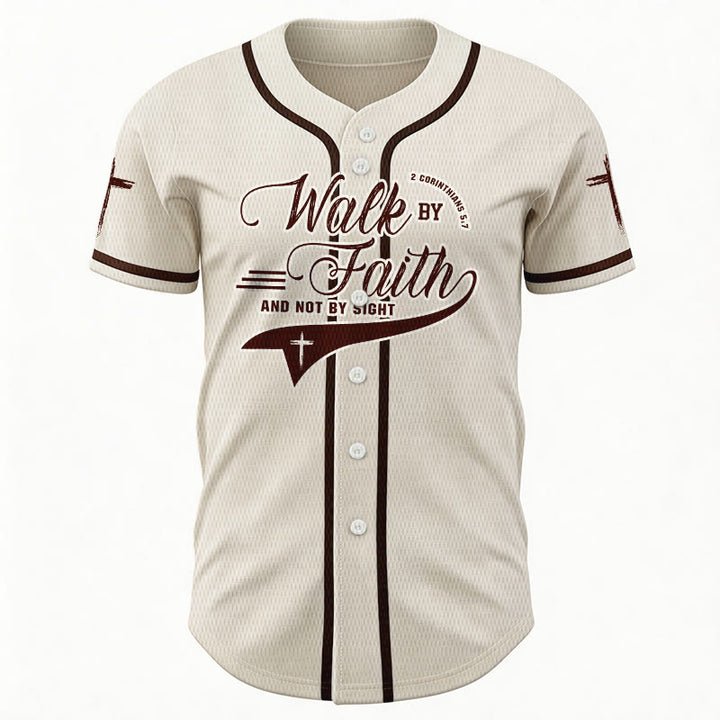 Christianartworkshop 2 Corinthians 5:7 “Walk By Faith And Not By Sight” Cross Statement Baseball Jersey - image 24