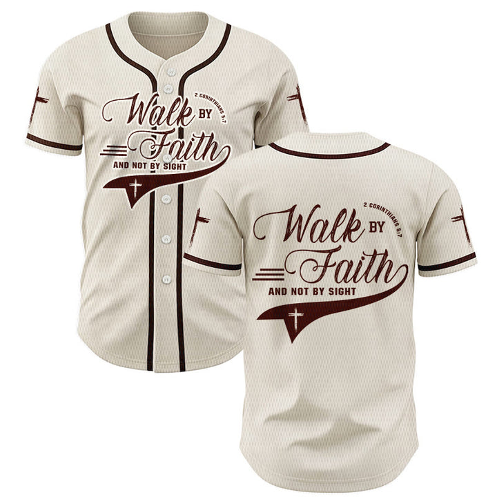 Christianartworkshop 2 Corinthians 5:7 “Walk By Faith And Not By Sight” Cross Statement Baseball Jersey - Apricot - 5XL - image 21