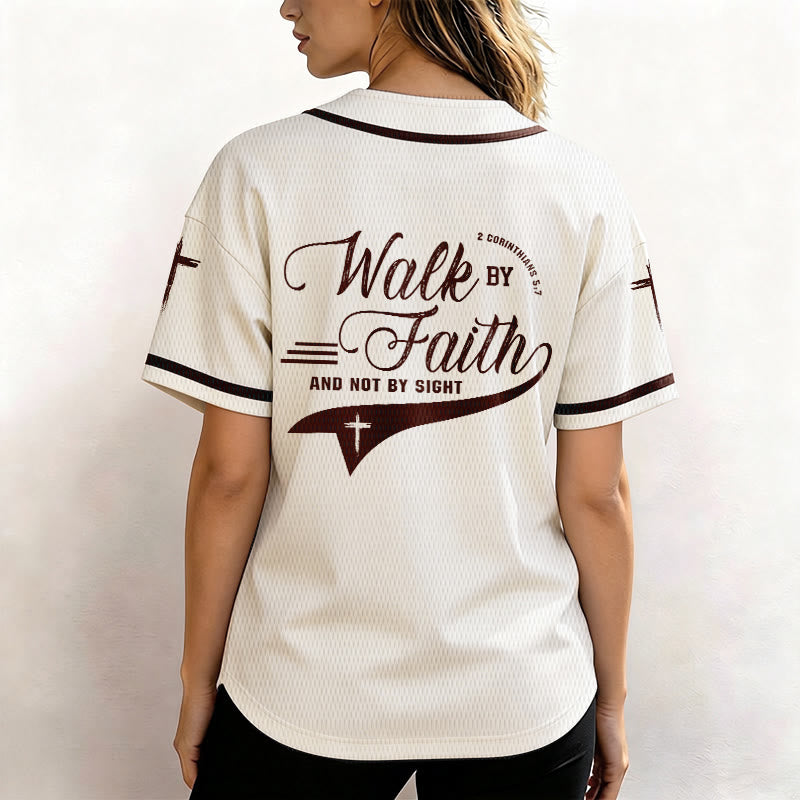 Christianartworkshop 2 Corinthians 5:7 “Walk By Faith And Not By Sight” Cross Statement Baseball Jersey - image 26