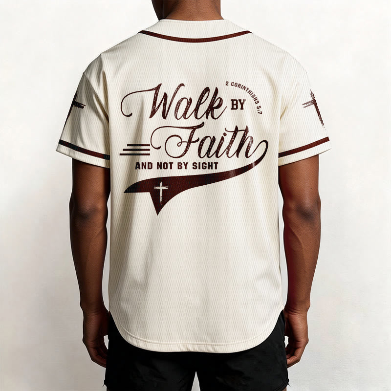 Christianartworkshop 2 Corinthians 5:7 “Walk By Faith And Not By Sight” Cross Statement Baseball Jersey - image 25