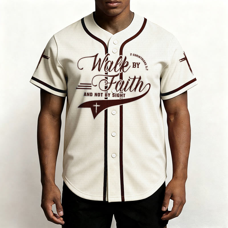Christianartworkshop 2 Corinthians 5:7 “Walk By Faith And Not By Sight” Cross Statement Baseball Jersey - image 22