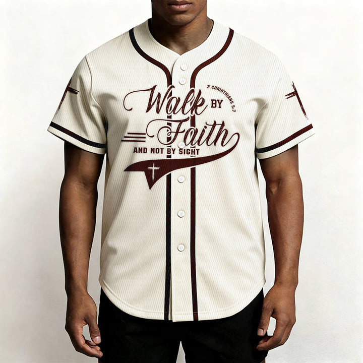 Christianartworkshop 2 Corinthians 5:7 “Walk By Faith And Not By Sight” Cross Statement Baseball Jersey - image 22