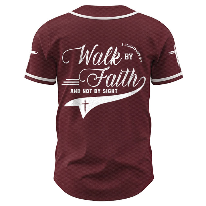 Christianartworkshop 2 Corinthians 5:7 “Walk By Faith And Not By Sight” Cross Statement Baseball Jersey - image 41