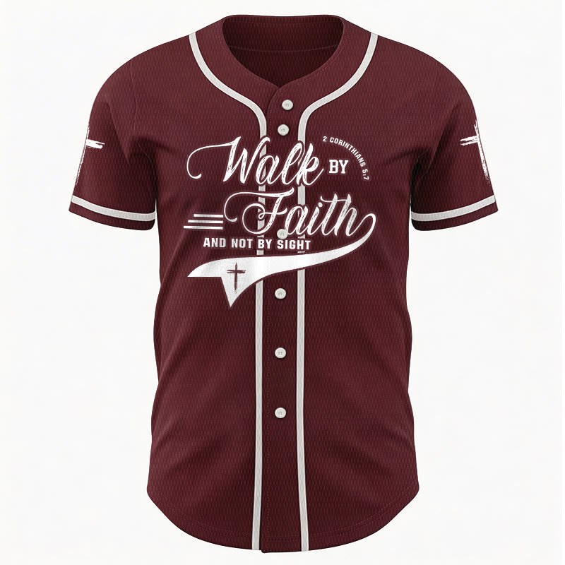 Christianartworkshop 2 Corinthians 5:7 “Walk By Faith And Not By Sight” Cross Statement Baseball Jersey - image 38
