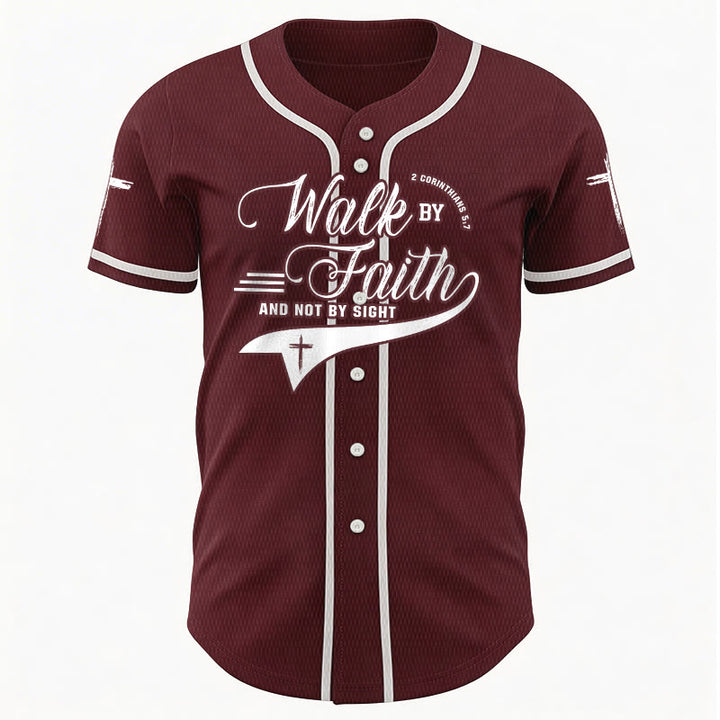 Christianartworkshop 2 Corinthians 5:7 “Walk By Faith And Not By Sight” Cross Statement Baseball Jersey - image 38