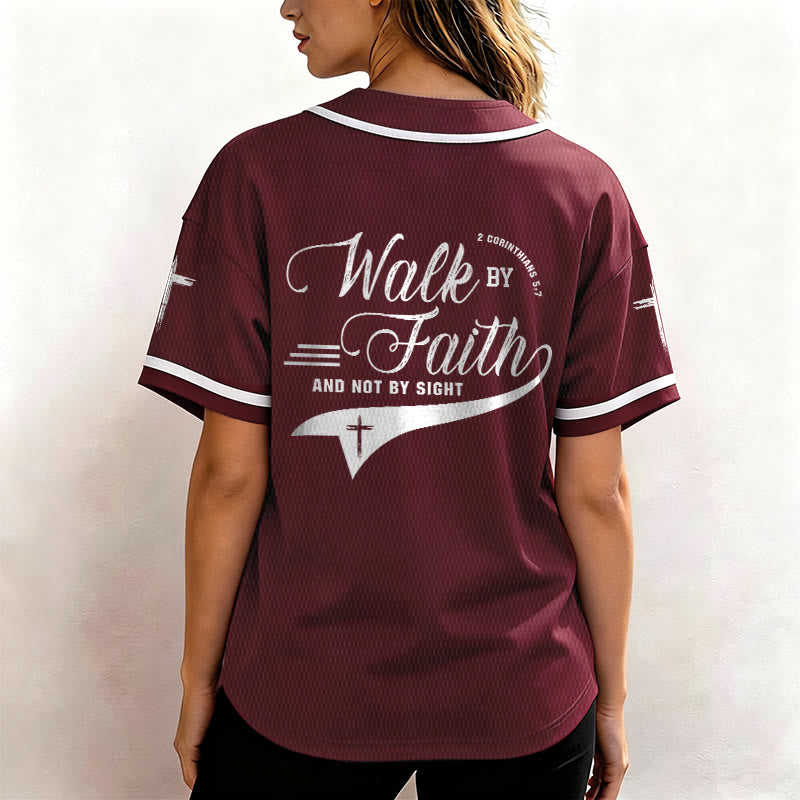 Christianartworkshop 2 Corinthians 5:7 “Walk By Faith And Not By Sight” Cross Statement Baseball Jersey - image 40