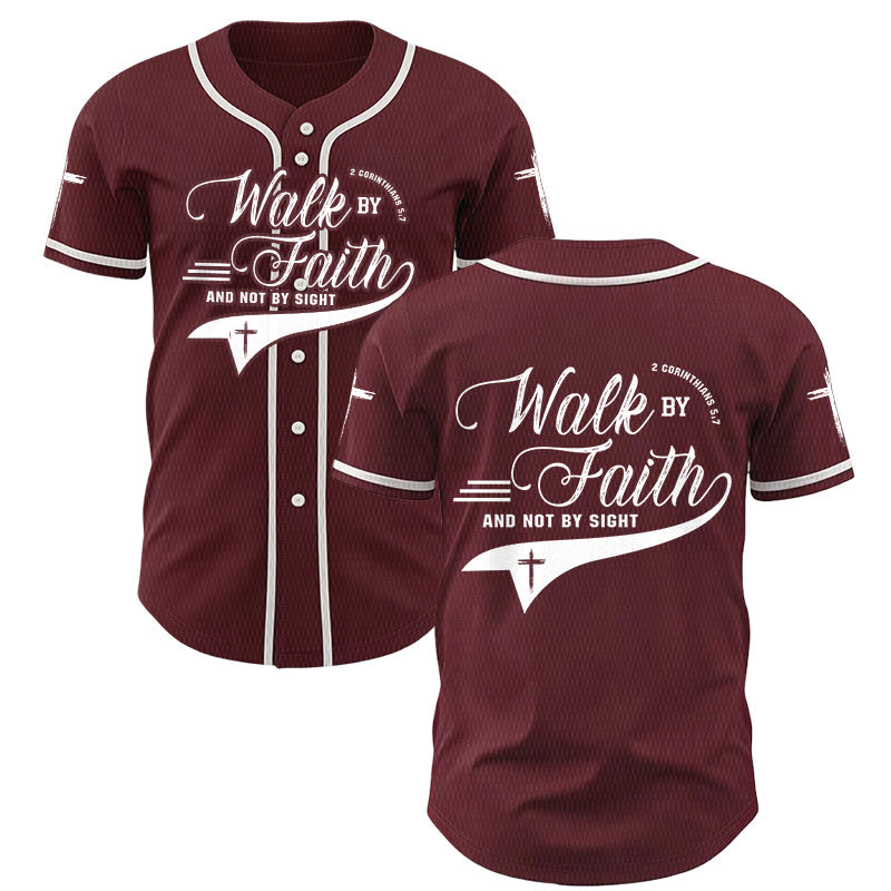 Christianartworkshop 2 Corinthians 5:7 “Walk By Faith And Not By Sight” Cross Statement Baseball Jersey - Wine - 5XL - image 35