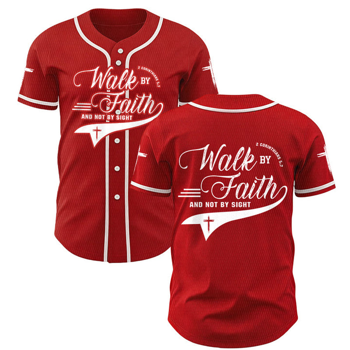 Christianartworkshop 2 Corinthians 5:7 “Walk By Faith And Not By Sight” Cross Statement Baseball Jersey - Red - 5XL - image 28