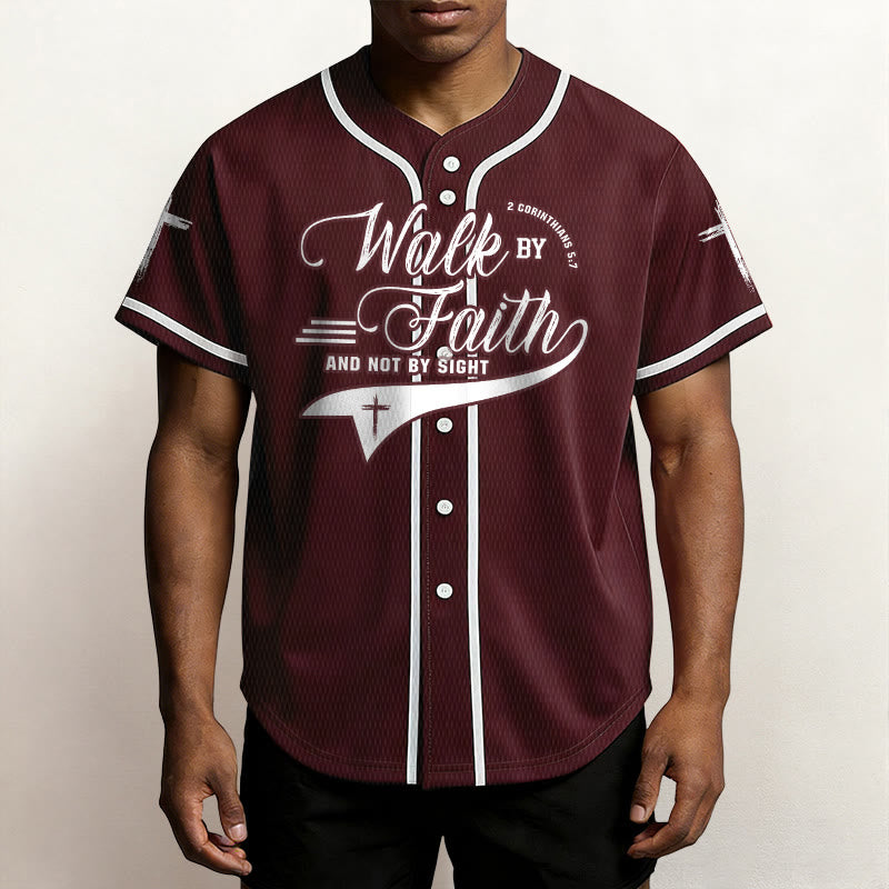 Christianartworkshop 2 Corinthians 5:7 “Walk By Faith And Not By Sight” Cross Statement Baseball Jersey - image 36