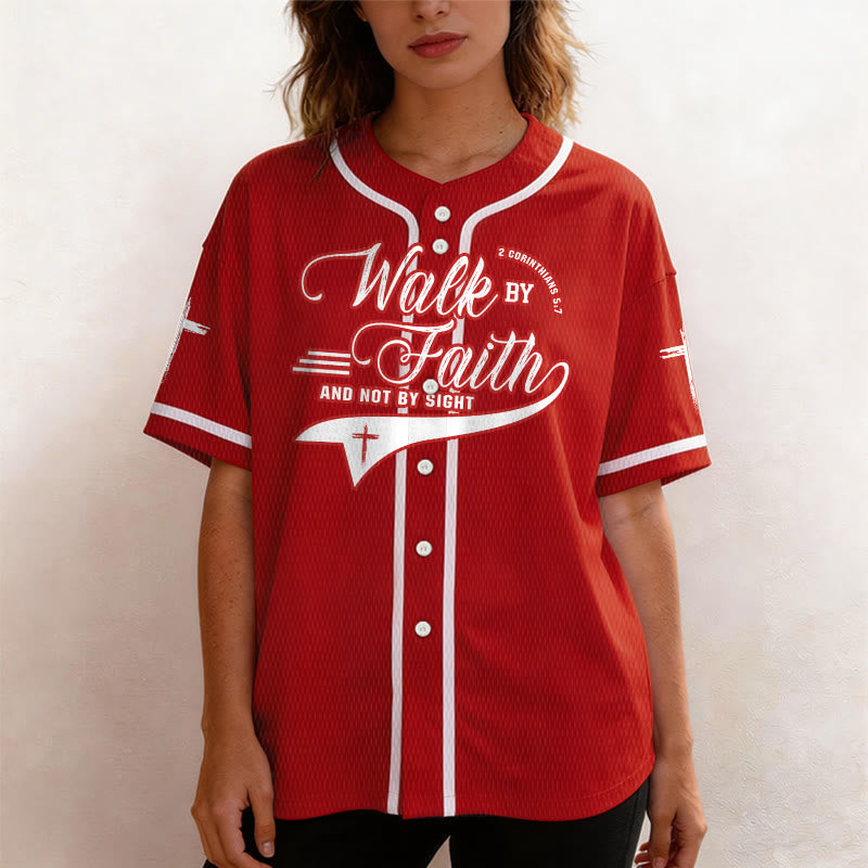 Christianartworkshop 2 Corinthians 5:7 “Walk By Faith And Not By Sight” Cross Statement Baseball Jersey - image 30