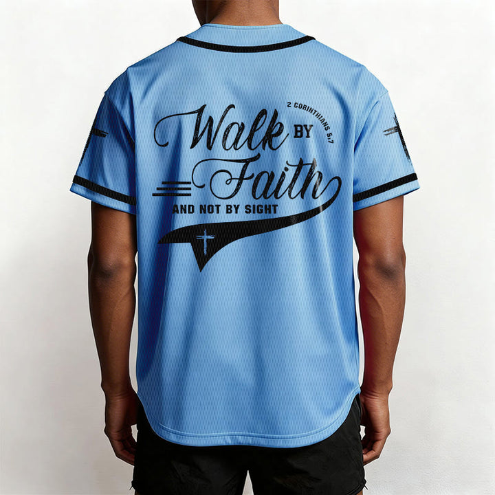 Christianartworkshop 2 Corinthians 5:7 “Walk By Faith And Not By Sight” Cross Statement Baseball Jersey - image 46