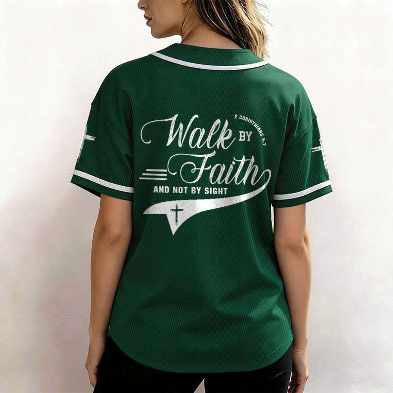 Christianartworkshop 2 Corinthians 5:7 “Walk By Faith And Not By Sight” Cross Statement Baseball Jersey - image 54