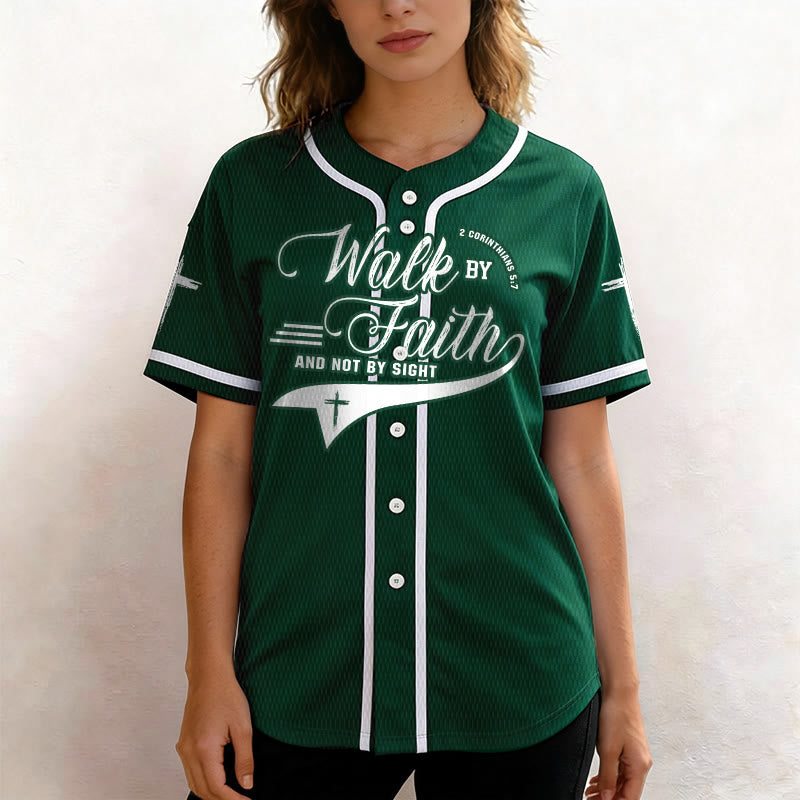 Christianartworkshop 2 Corinthians 5:7 “Walk By Faith And Not By Sight” Cross Statement Baseball Jersey - image 51