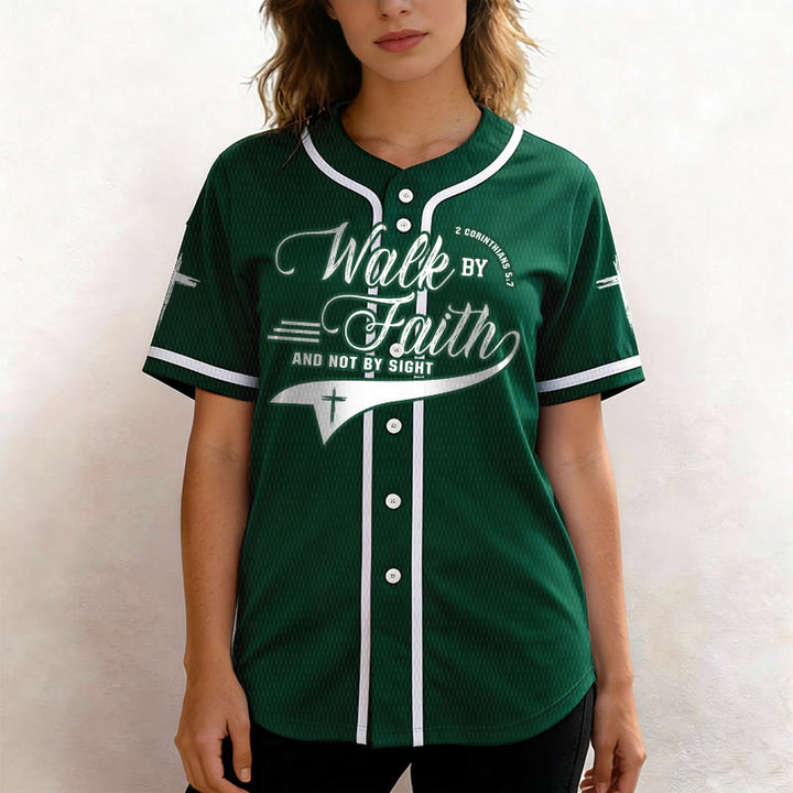 Christianartworkshop 2 Corinthians 5:7 “Walk By Faith And Not By Sight” Cross Statement Baseball Jersey - image 51