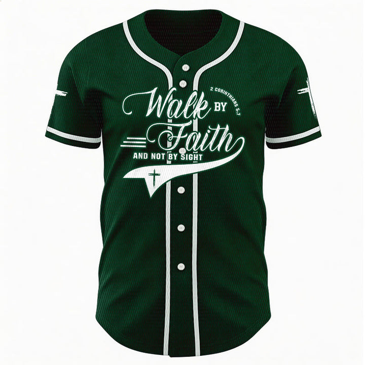 Christianartworkshop 2 Corinthians 5:7 “Walk By Faith And Not By Sight” Cross Statement Baseball Jersey - image 52