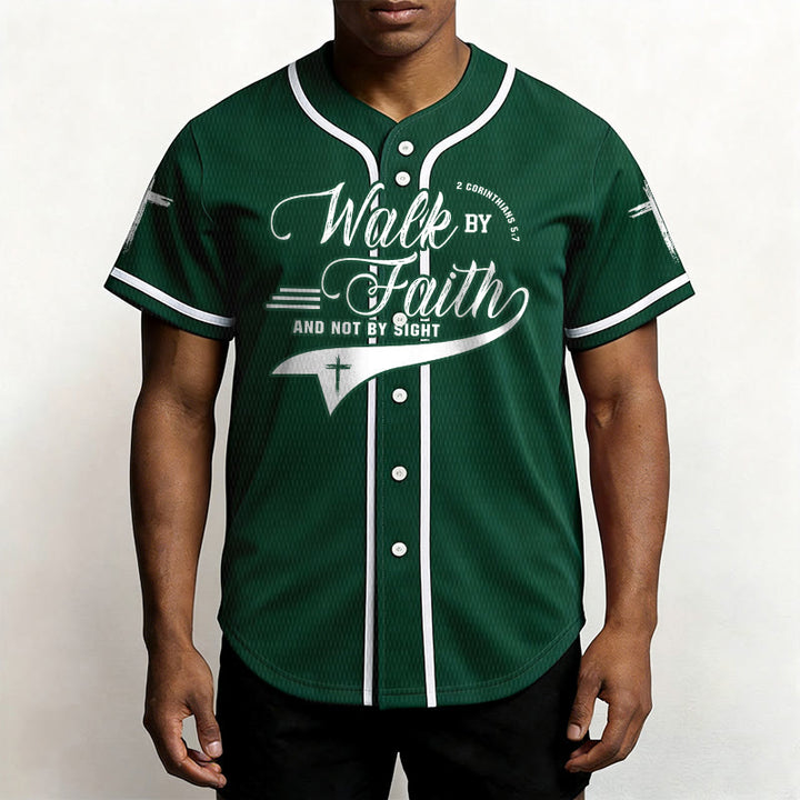Christianartworkshop 2 Corinthians 5:7 “Walk By Faith And Not By Sight” Cross Statement Baseball Jersey - image 50