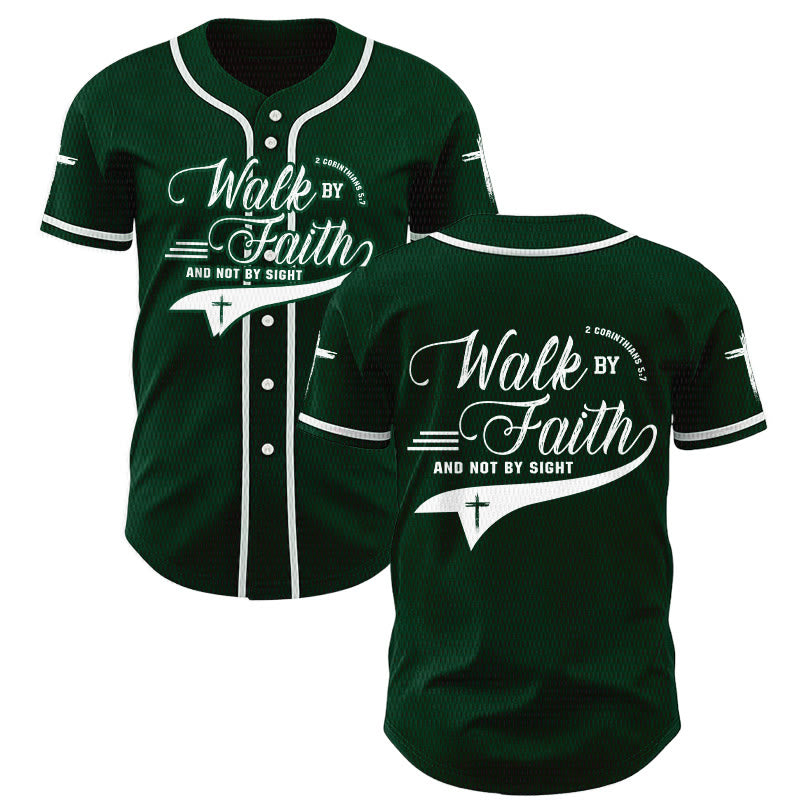 Christianartworkshop 2 Corinthians 5:7 “Walk By Faith And Not By Sight” Cross Statement Baseball Jersey - Green - 5XL - image 49