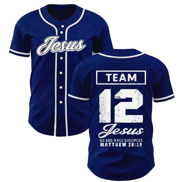 Christianartworkshop Team Jesus Matthew 28:19 Go And Make Disciples Unisex Baseball Jersey - Navy Blue - 5XL - image 0