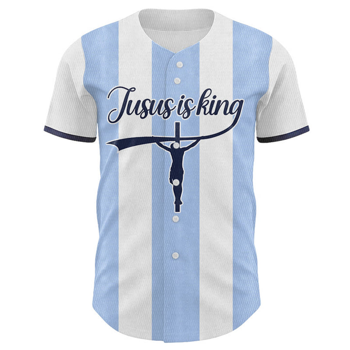 Christianartworkshop Custom Name Number "Jesus Is King" Cross Print Striped Baseball Jersey - image 1