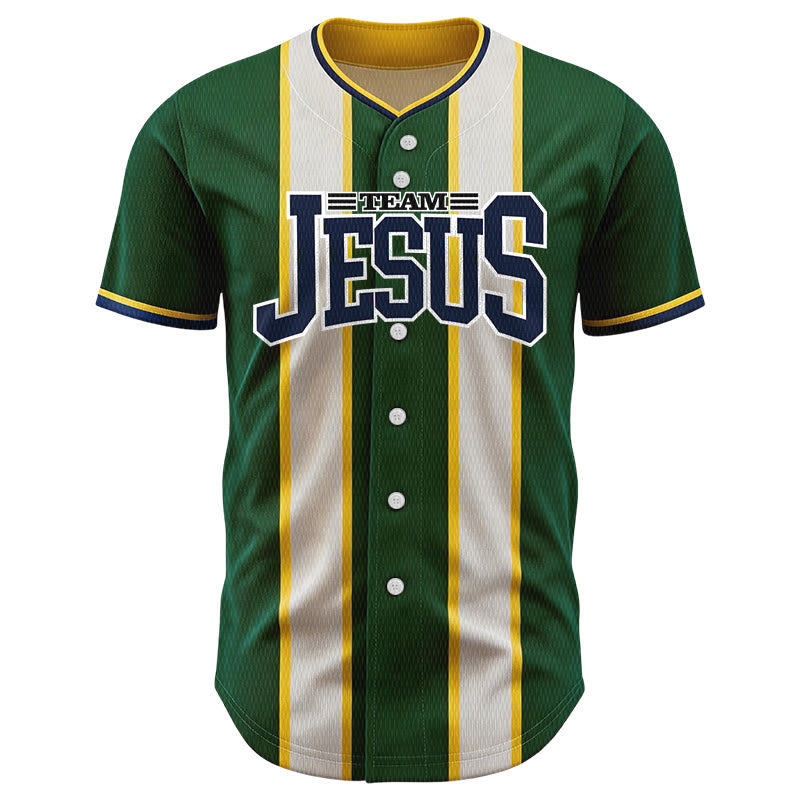 Christianartworkshop Custom Name Number Team Jesus Striped Button Up Baseball Jersey - image 1